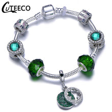 Load image into Gallery viewer, CUTEECO 925 Fashion Silver Charms Bracelet Bangle For Women Crystal Flower Fairy Bead Fit Brand Bracelets Jewelry Pulseras Mujer